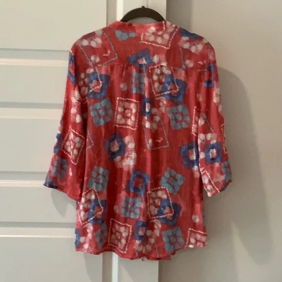 Ruby Rd. Red Buttoned Blouse with Mandarin Collar - Picture 3 of 5